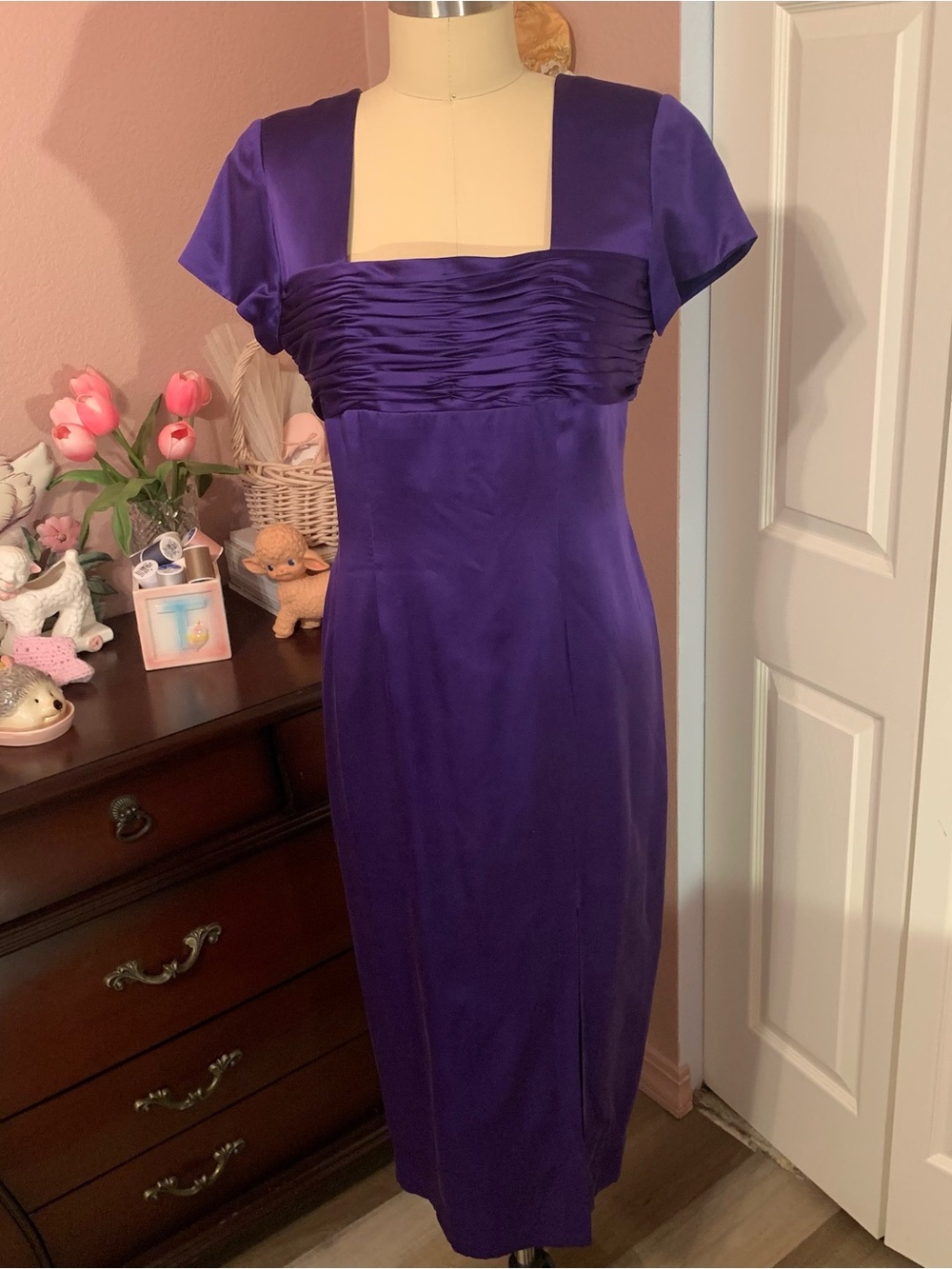 PAPÈLL Elegant Purple 100% Silk Ruched Bodice Evening Dress